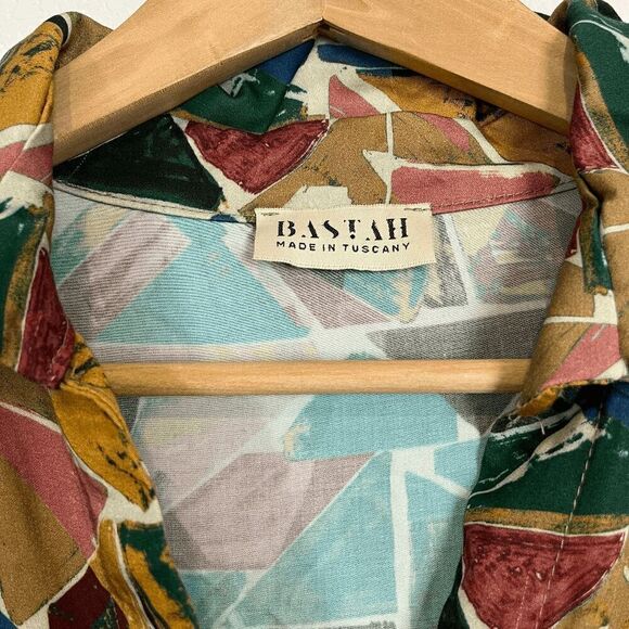 Bastah Tuscany Multicolored Geometric Button Down Shirt Dress Women's Size 40/4 - Picture 6 of 6